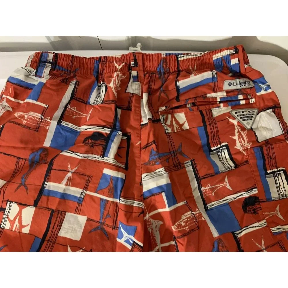 COLUMBIA PFG SWIM Shorts Size S 6 Red & White & Blue Trunks‎